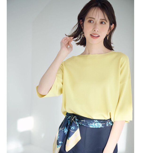 ANY SIS「【接触冷感・UVカット・洗える】ビューティクールボートネック プルオーバー」|ニット・セーター|イエロー
