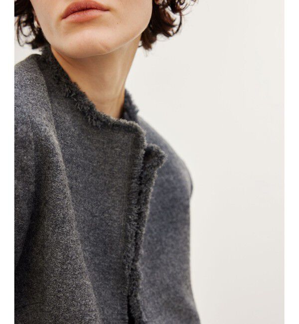 BEIGE,「MILLAM / フェイクレザーパッチツイードジャケット」|ノーカラージャケット|