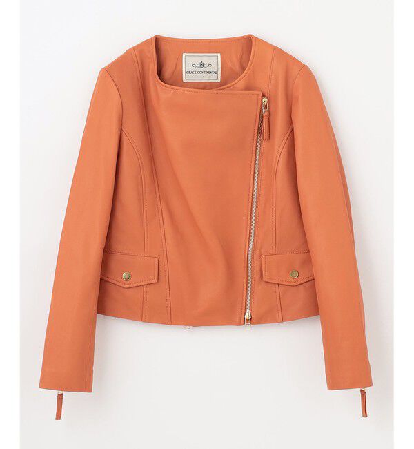 GRACE CONTINENTAL「ジップライダースジャケット」|ライダースジャケット|オレンジ