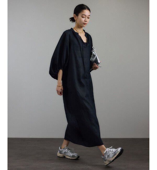 SALON adam et rope'「【WEB限定】ヨーロピアンフラックスリネンワンピース［洗える］」|ワンピース|ブラック(01)