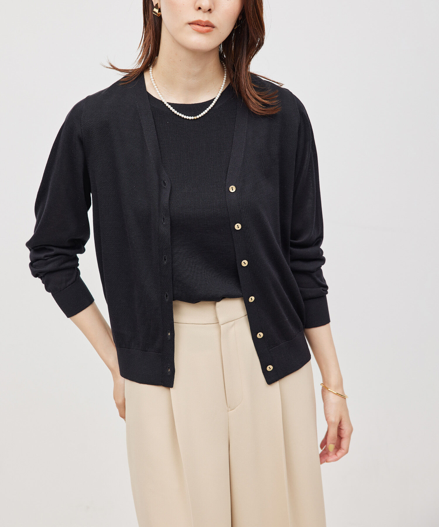 ROPE「【スキンニット】Vネックシルク100％カーディガン」|カーディガン|