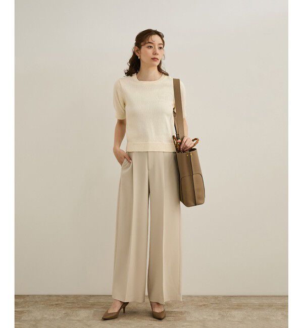 ROPE「【洗える】クルーネックミドルゲージ5分袖ニット【オーガニックコットン】/セットイン対応」|ニット・セーター|