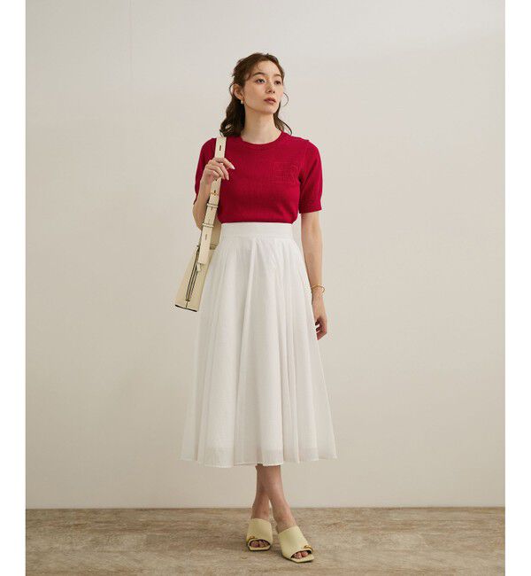 ROPE「【洗える】クルーネックミドルゲージ5分袖ニット【オーガニックコットン】/セットイン対応」|ニット・セーター|