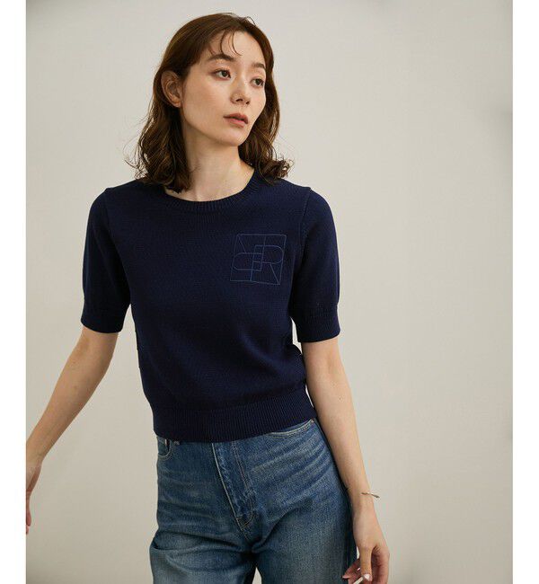 ROPE「【洗える】クルーネックミドルゲージ5分袖ニット【オーガニックコットン】/セットイン対応」|ニット・セーター|