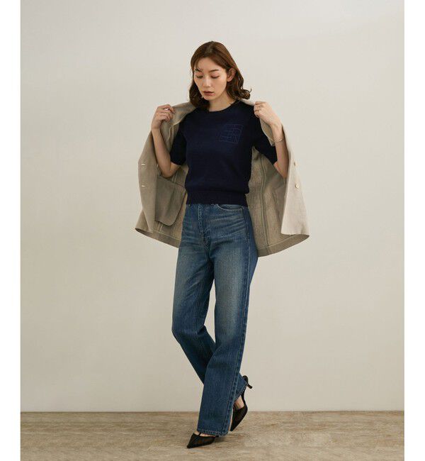 ROPE「【洗える】クルーネックミドルゲージ5分袖ニット【オーガニックコットン】/セットイン対応」|ニット・セーター|