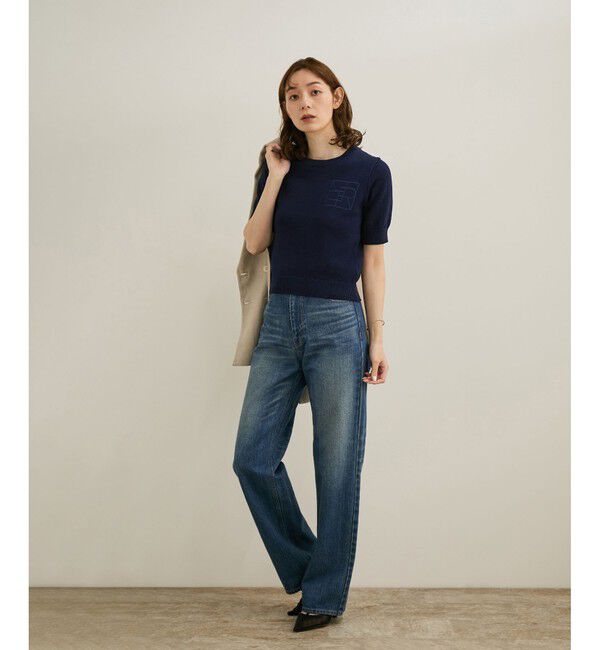 ROPE「【洗える】クルーネックミドルゲージ5分袖ニット【オーガニックコットン】/セットイン対応」|ニット・セーター|