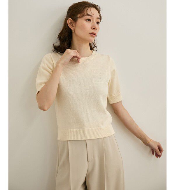 ROPE「【洗える】クルーネックミドルゲージ5分袖ニット【オーガニックコットン】/セットイン対応」|ニット・セーター|