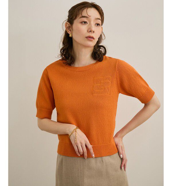 ROPE「【洗える】クルーネックミドルゲージ5分袖ニット【オーガニックコットン】/セットイン対応」|ニット・セーター|