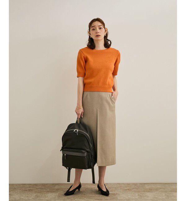 ROPE「【洗える】クルーネックミドルゲージ5分袖ニット【オーガニックコットン】/セットイン対応」|ニット・セーター|