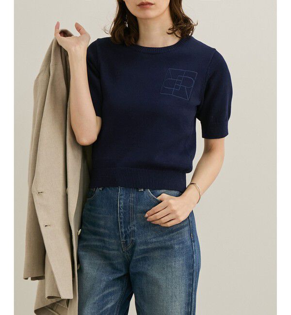 ROPE「【洗える】クルーネックミドルゲージ5分袖ニット【オーガニックコットン】/セットイン対応」|ニット・セーター|コンメイン