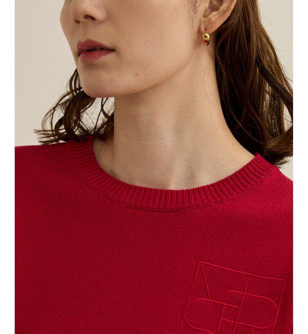 ROPE「【洗える】クルーネックミドルゲージ5分袖ニット【オーガニックコットン】/セットイン対応」|ニット・セーター|