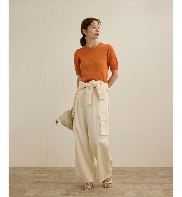 ROPE「【洗える】クルーネックミドルゲージ5分袖ニット【オーガニックコットン】/セットイン対応」|ニット・セーター|