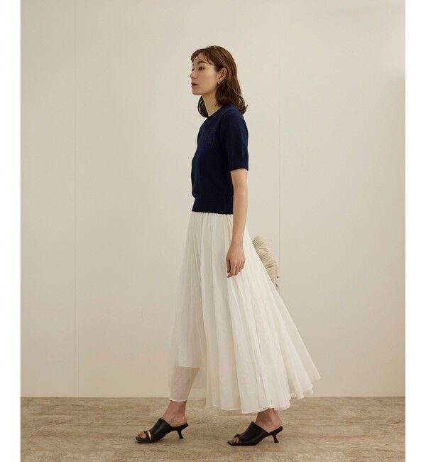 ROPE「【洗える】クルーネックミドルゲージ5分袖ニット【オーガニックコットン】/セットイン対応」|ニット・セーター|