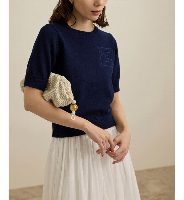 ROPE「【洗える】クルーネックミドルゲージ5分袖ニット【オーガニックコットン】/セットイン対応」|ニット・セーター|