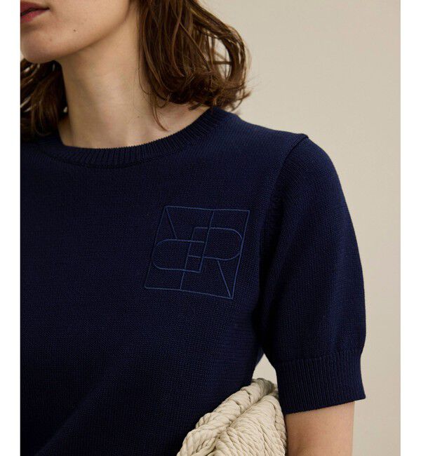 ROPE「【洗える】クルーネックミドルゲージ5分袖ニット【オーガニックコットン】/セットイン対応」|ニット・セーター|