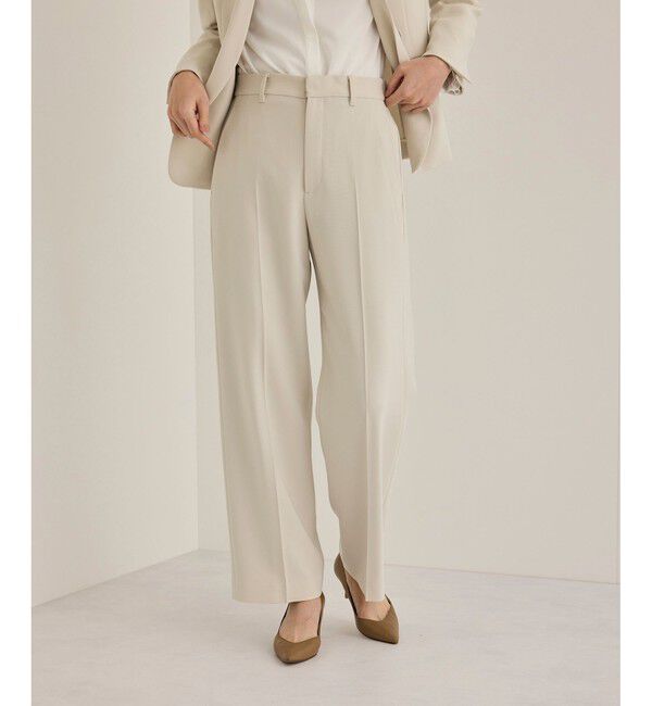 ROPE「トリアセダブルクロスストレートワイドパンツ【セレモニー/通勤対応】」|チノ|ベージュ