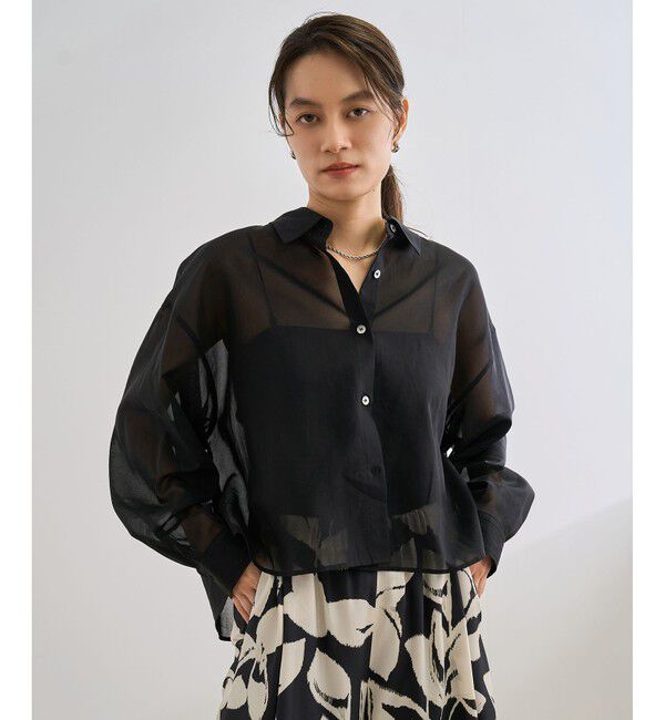 ROPE「【洗える】コットンシアークロップドシャツブラウス」|シャツ・ブラウス|ブラック(01)