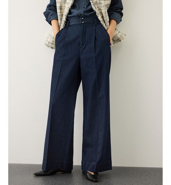 ROPE「テンセルデニムストレートワイドパンツ/イージーケア・セットアップ対応」|デニム|ネイビー(40)