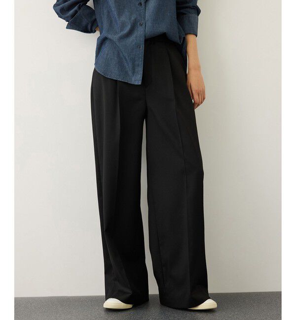 ROPE「トリアセツイル ワンタックイージーワイドパンツ(デニムライク)/イージーケア・セットアップ対応」|スラックス|ブラック(01)