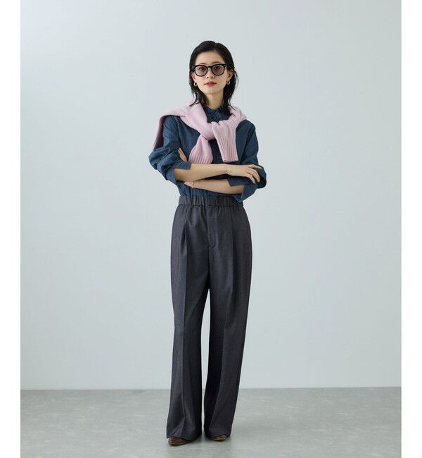 ROPE「トリアセツイル ワンタックイージーワイドパンツ(デニムライク)/イージーケア・セットアップ対応」|スラックス|