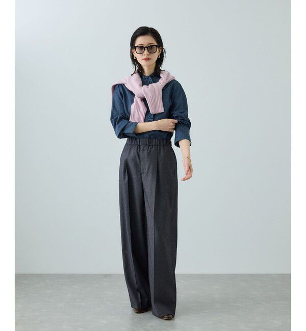 ROPE「トリアセツイル ワンタックイージーワイドパンツ(デニムライク)/イージーケア・セットアップ対応」|スラックス|