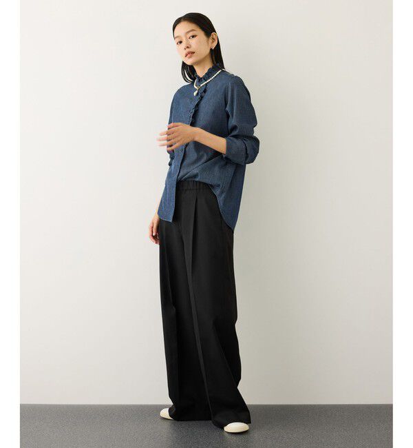 ROPE「トリアセツイル ワンタックイージーワイドパンツ(デニムライク)/イージーケア・セットアップ対応」|スラックス|