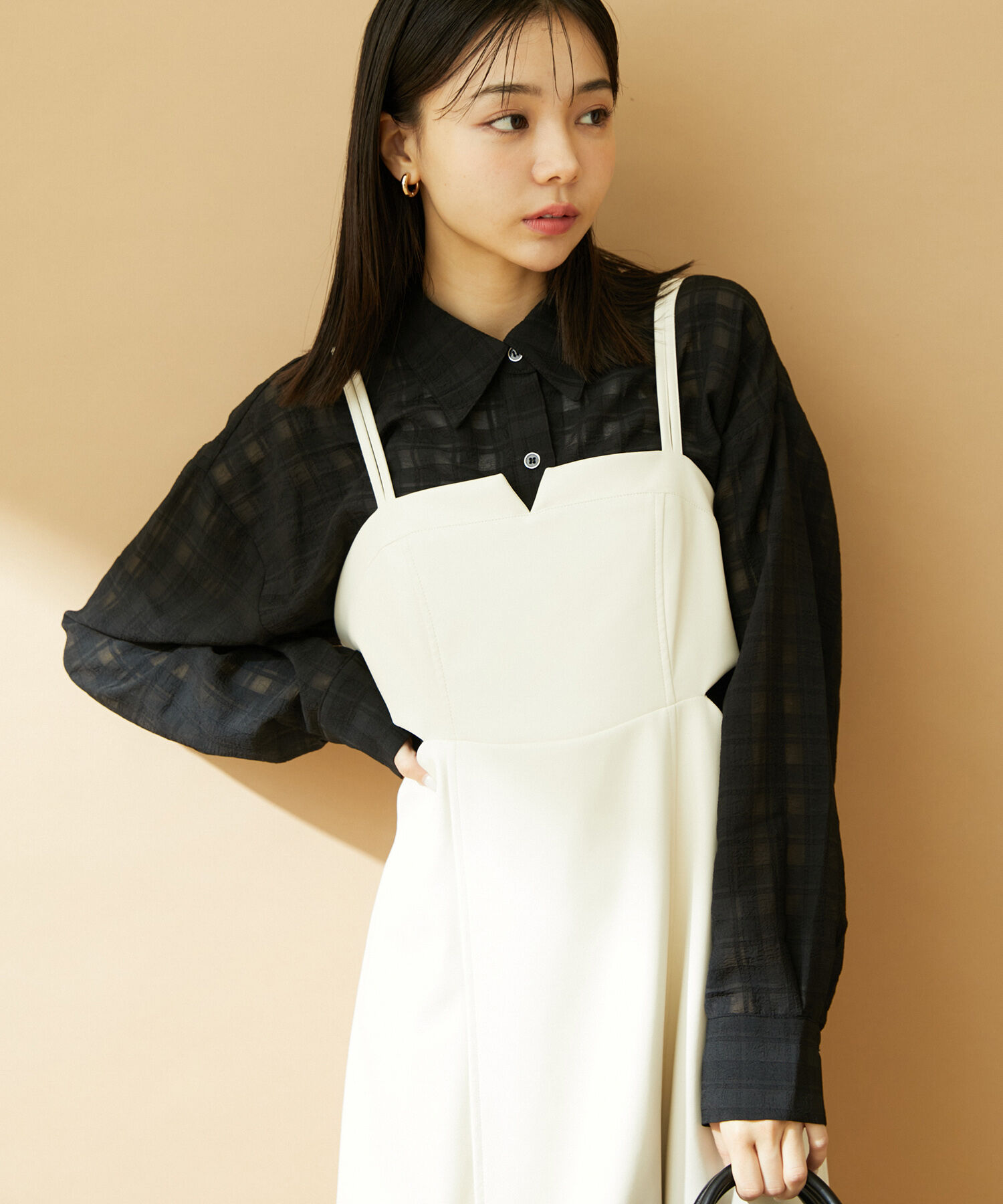 VIS「【洗える】オーバーサイズチェックシアーシャツ」|シャツ・ブラウス|ブラック(01)