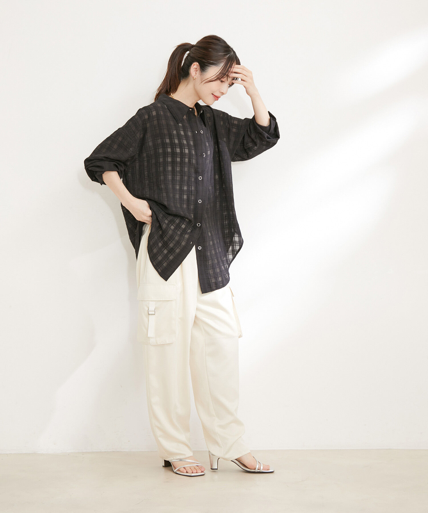 VIS「【洗える】オーバーサイズチェックシアーシャツ」|シャツ・ブラウス|