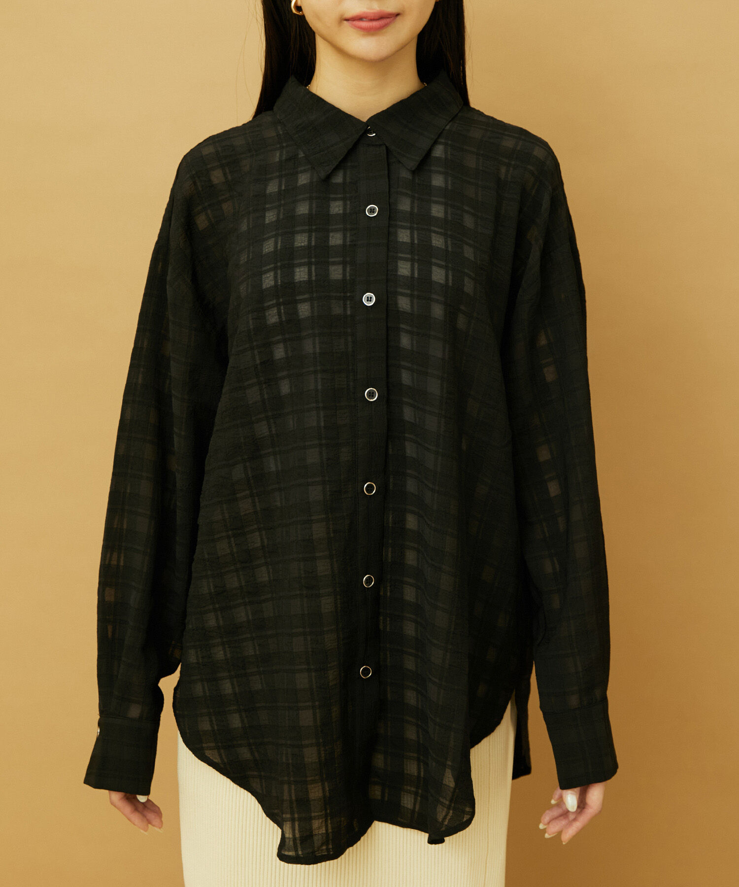 VIS「【洗える】オーバーサイズチェックシアーシャツ」|シャツ・ブラウス|