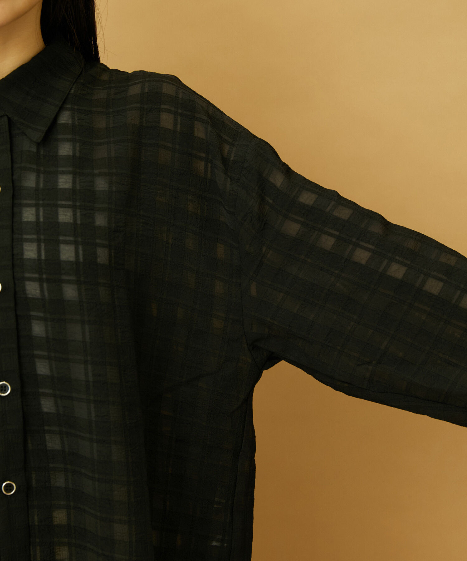 VIS「【洗える】オーバーサイズチェックシアーシャツ」|シャツ・ブラウス|