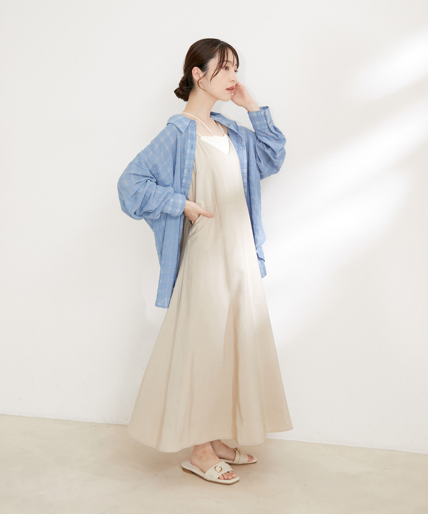 VIS「【洗える】オーバーサイズチェックシアーシャツ」|シャツ・ブラウス|