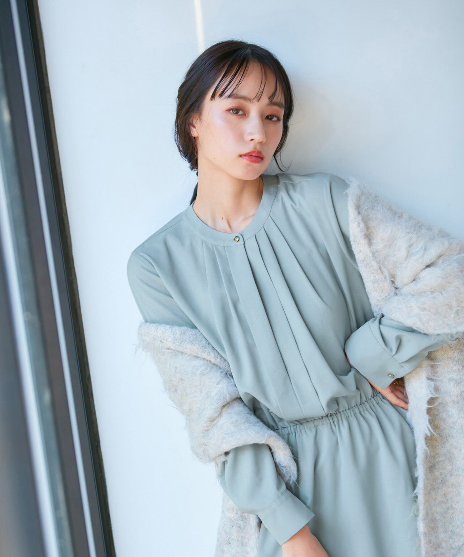 VIS「【選べる着丈・洗える】フロントタック長袖ワンピース【WEB・アウトレット限定】」|ワンピース|