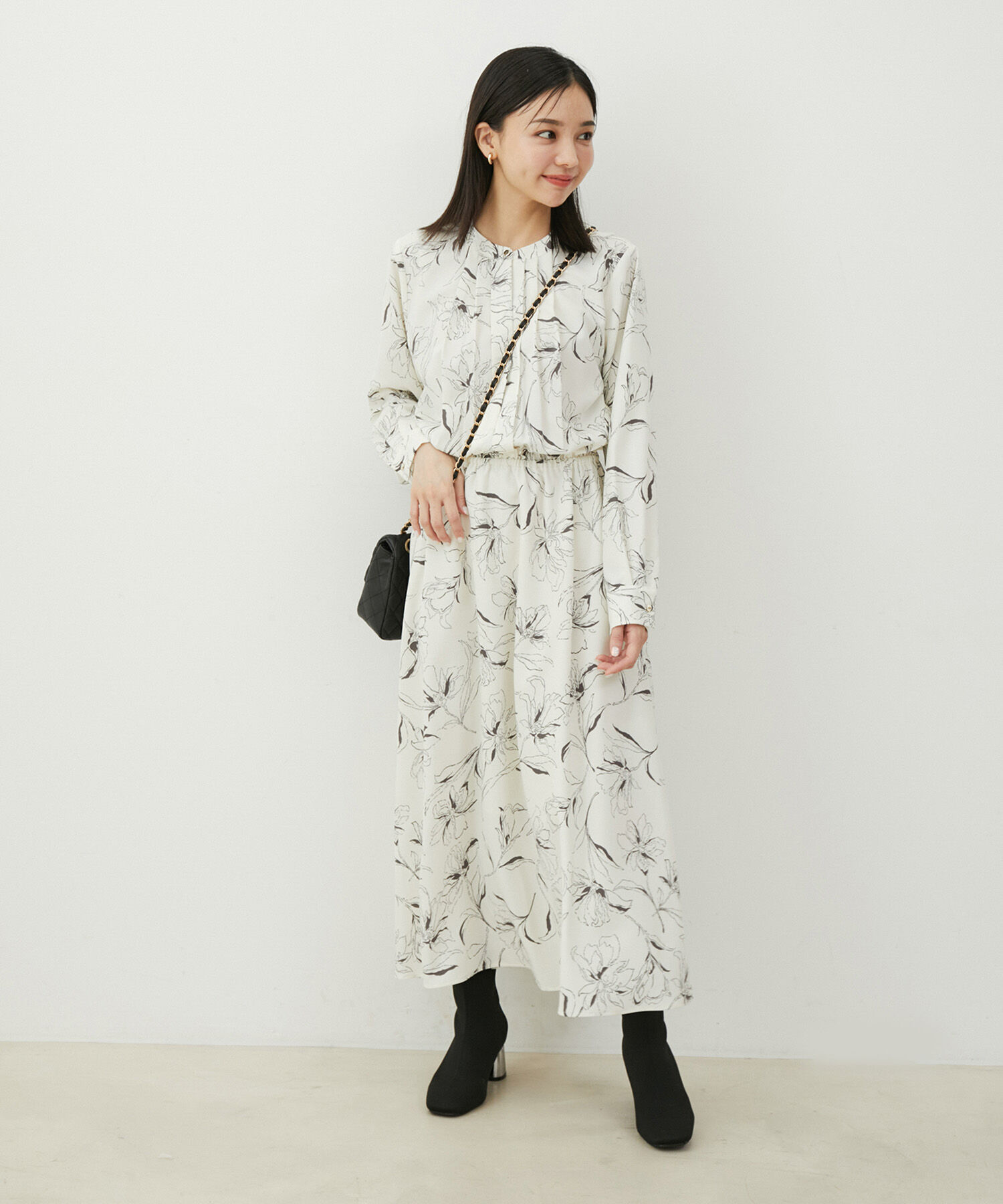 VIS「【選べる着丈・洗える】フロントタック長袖ワンピース【WEB・アウトレット限定】」|ワンピース|