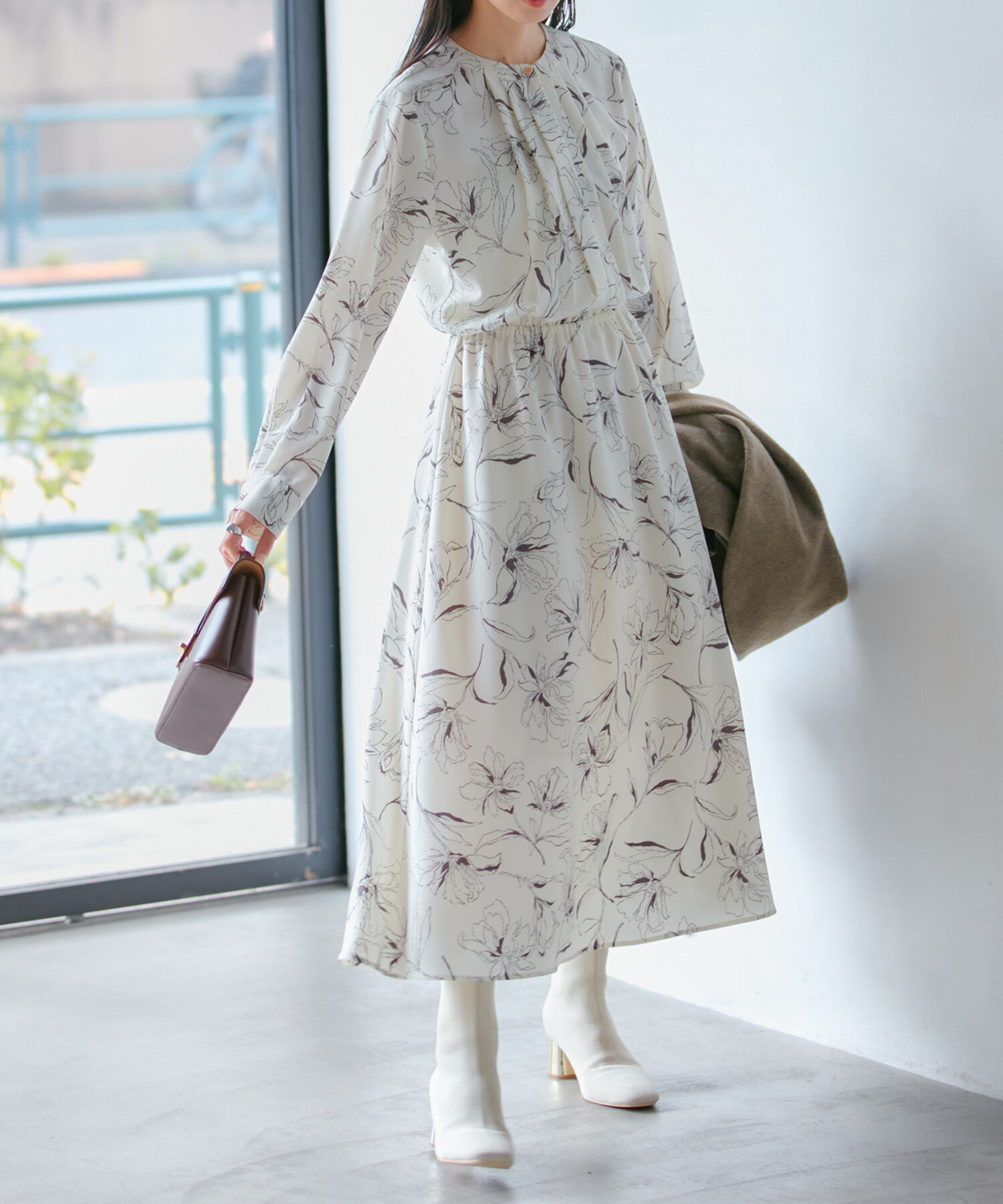 VIS「【選べる着丈・洗える】フロントタック長袖ワンピース【WEB・アウトレット限定】」|ワンピース|