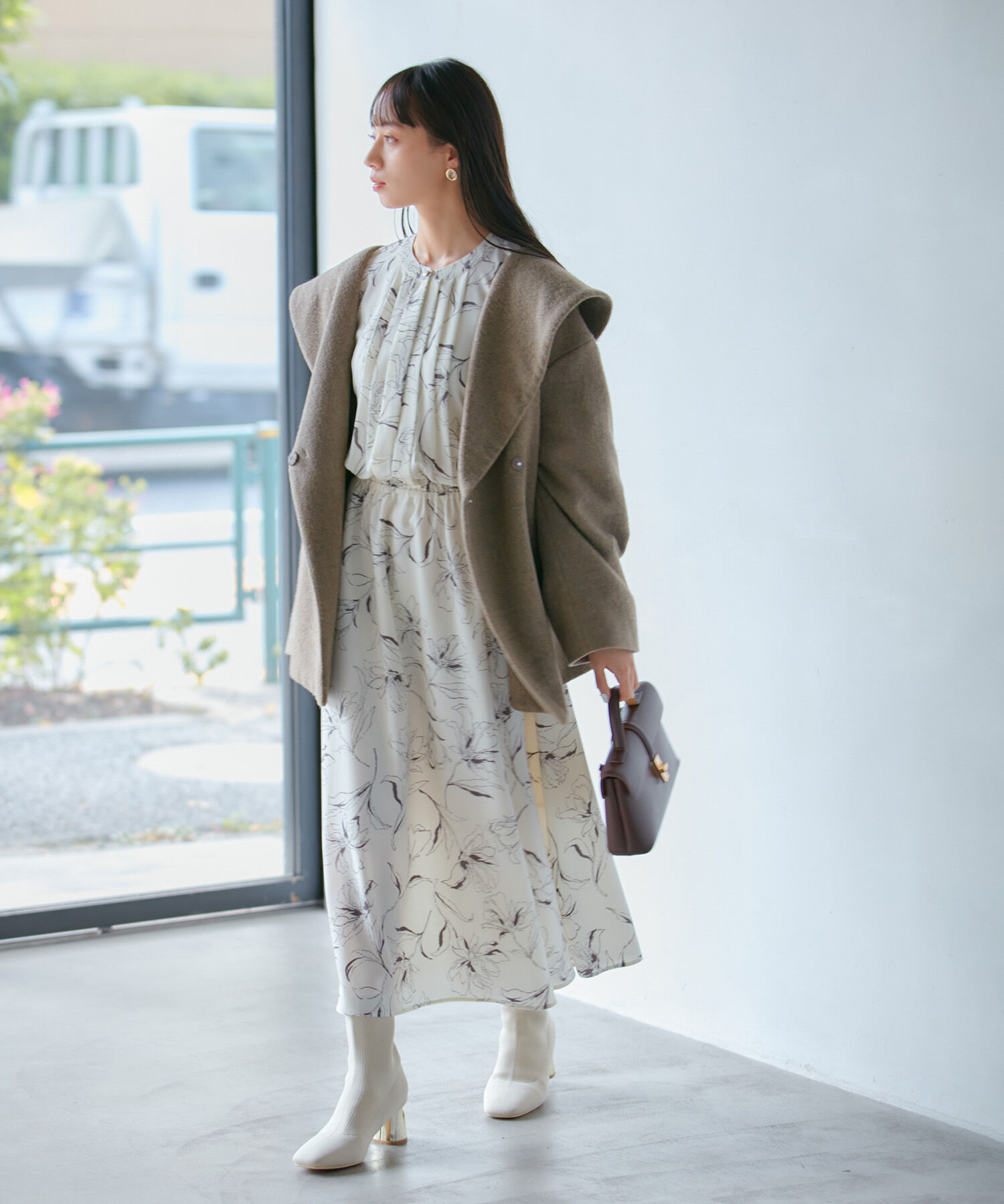 VIS「【選べる着丈・洗える】フロントタック長袖ワンピース【WEB・アウトレット限定】」|ワンピース|