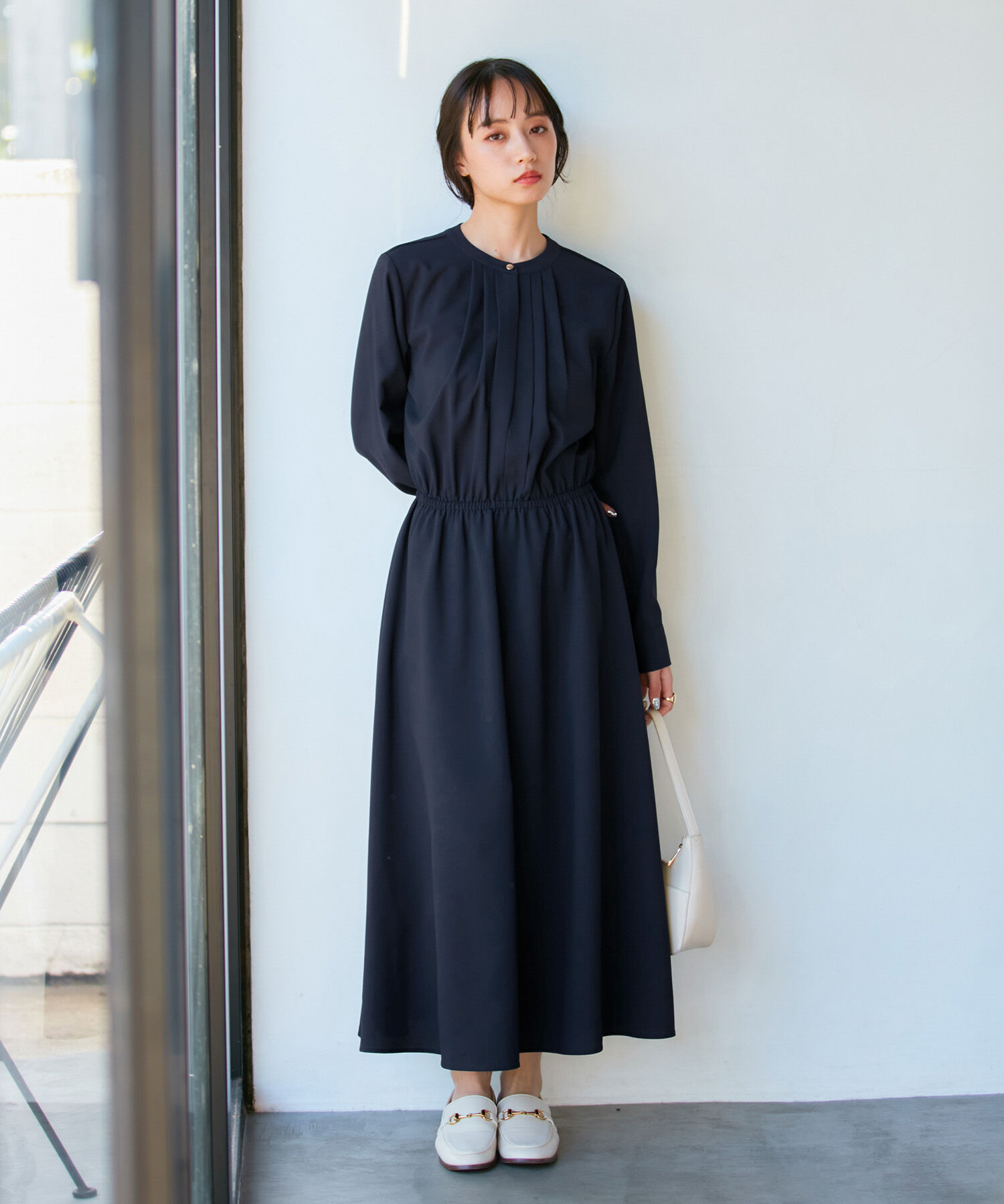 VIS「【選べる着丈・洗える】フロントタック長袖ワンピース【WEB・アウトレット限定】」|ワンピース|