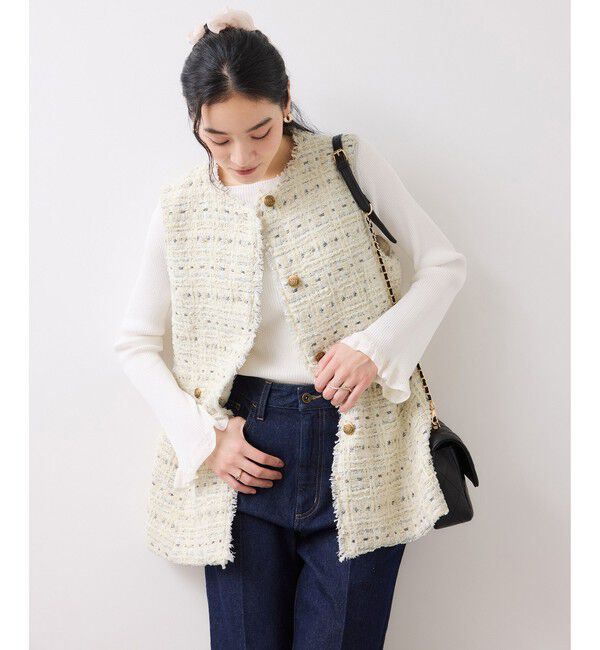 VIS「【WEB限定】ノーカラーツイードジレ」|ベスト・ジレ|オフホワイト(15)