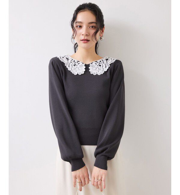 VIS「レースカラーニットプルオーバー/イージーケア」|ニット・セーター|