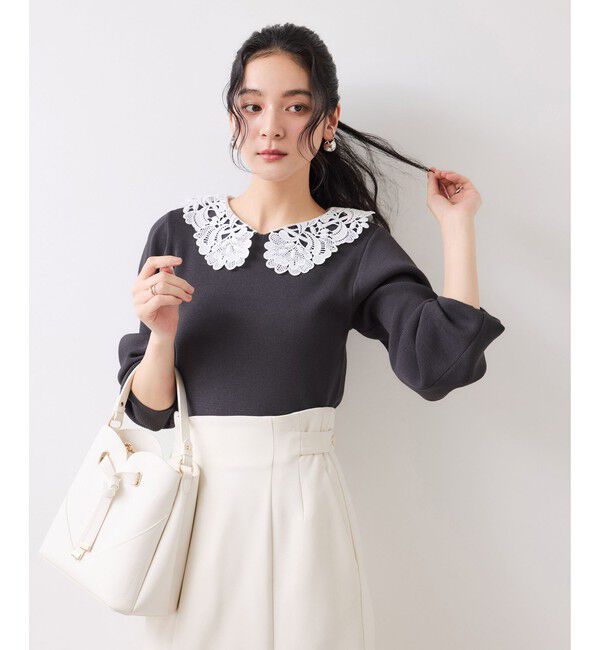 VIS「レースカラーニットプルオーバー/イージーケア」|ニット・セーター|