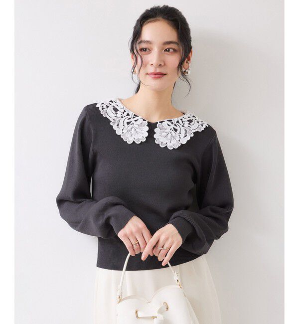 VIS「レースカラーニットプルオーバー/イージーケア」|ニット・セーター|