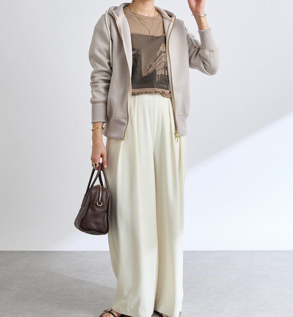  「【ウォッシャブル】【シーズンレスで使える】タックワイドスラックス」|チノ|