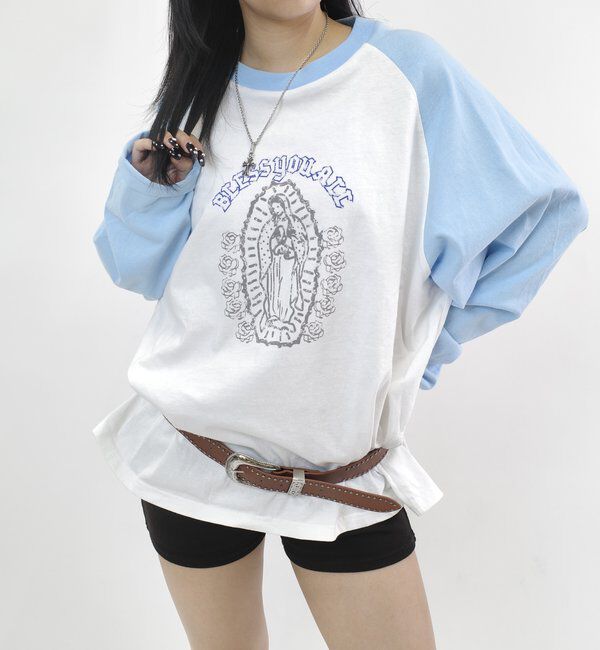  「＊WEB限定【BLESS YOU/ブレスユー】マリアラグランロンT」|Tシャツ・カットソー|サックスブルー