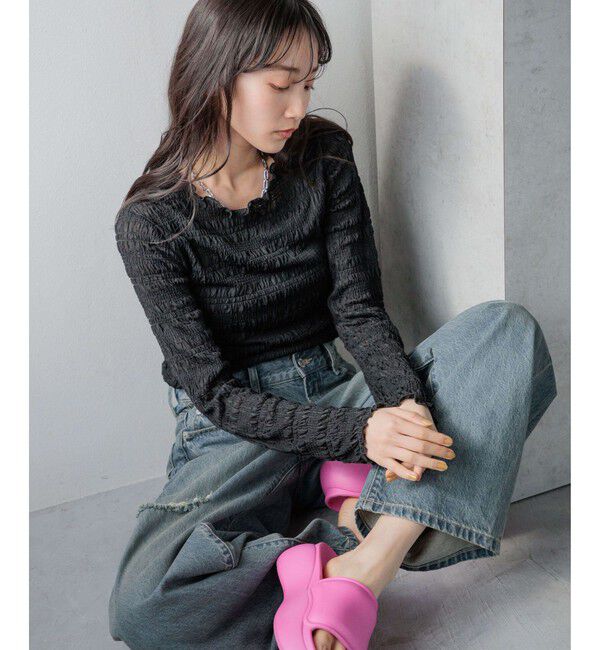 LOWRYS FARM「シャーリングプルオーバーＬＳ」|Tシャツ・カットソー|