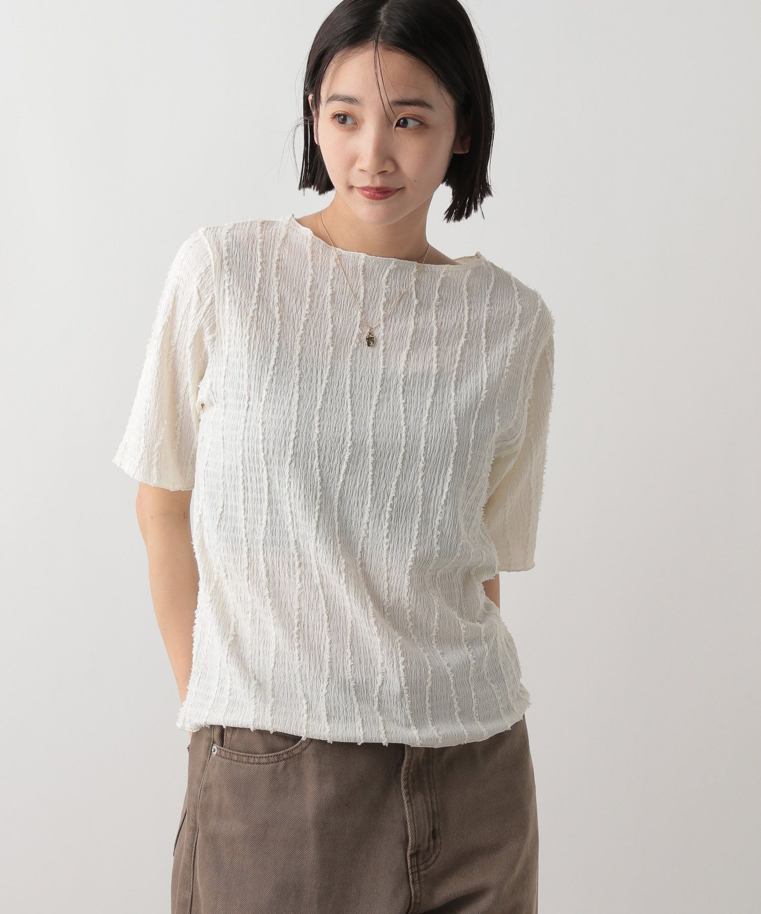 LOWRYS FARM「ジャガードフリンジ５Ｓ」|Tシャツ・カットソー|OFF