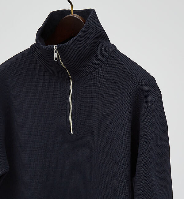 ABAHOUSE「【定番人気】12ゲージ 畦編み ハーフジップ ニット」|ニット・セーター|ネイビー