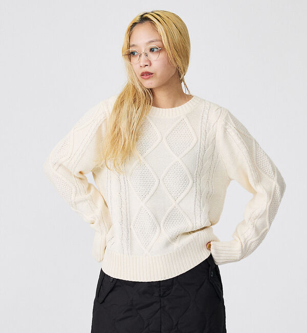 Rouge vif「【Le Melange/ル・メランジュ】ナンバリングケーブルニットプルオーバー」|ニット・セーター|