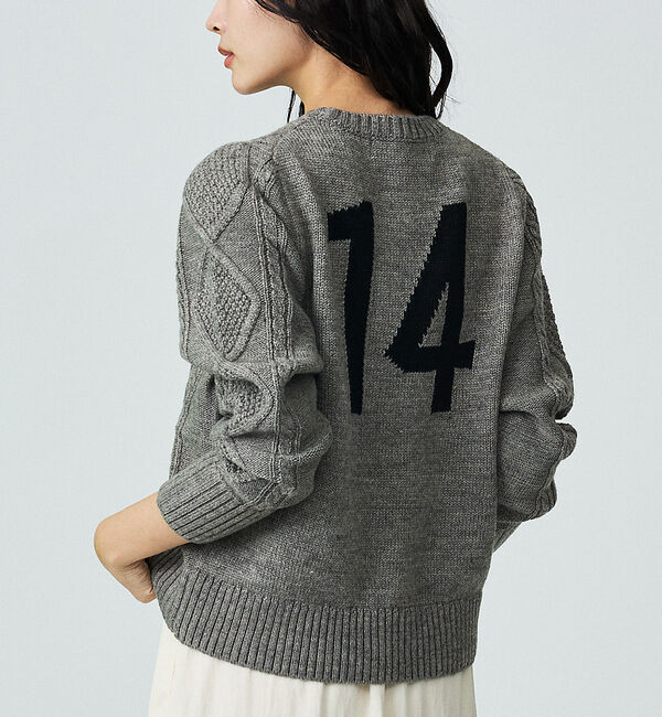 Rouge vif「【Le Melange/ル・メランジュ】ナンバリングケーブルニットプルオーバー」|ニット・セーター|グレー
