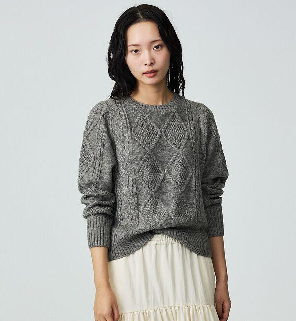 Rouge vif「【Le Melange/ル・メランジュ】ナンバリングケーブルニットプルオーバー」|ニット・セーター|