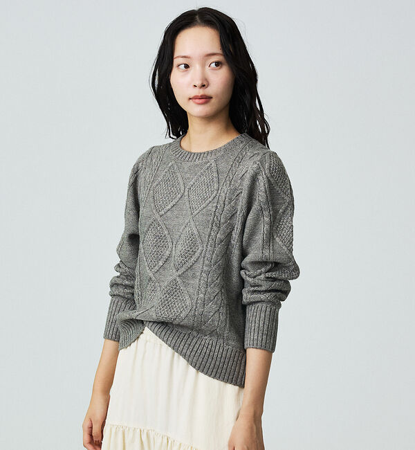 Rouge vif「【Le Melange/ル・メランジュ】ナンバリングケーブルニットプルオーバー」|ニット・セーター|