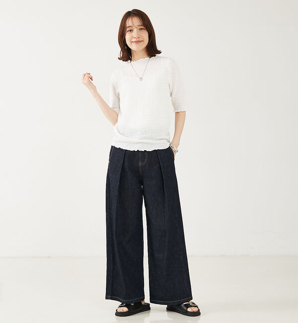 abahouse mavie「シャーリング5分袖プルオーバー」|Tシャツ・カットソー|